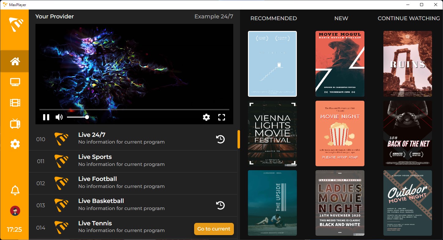 Aplicativo de streaming exibindo filmes e séries