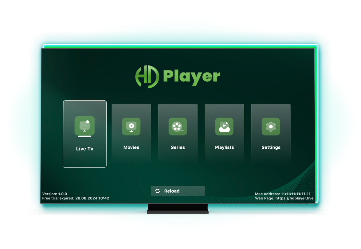 Tela inicial do aplicativo HD Player